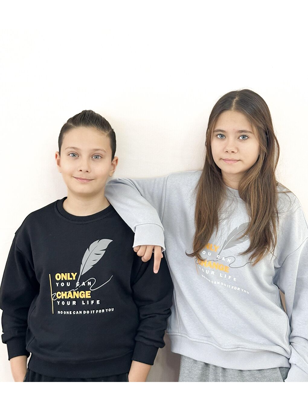 Siyah Unisex Bisiklet Yaka Baskılı Sweatshirt
