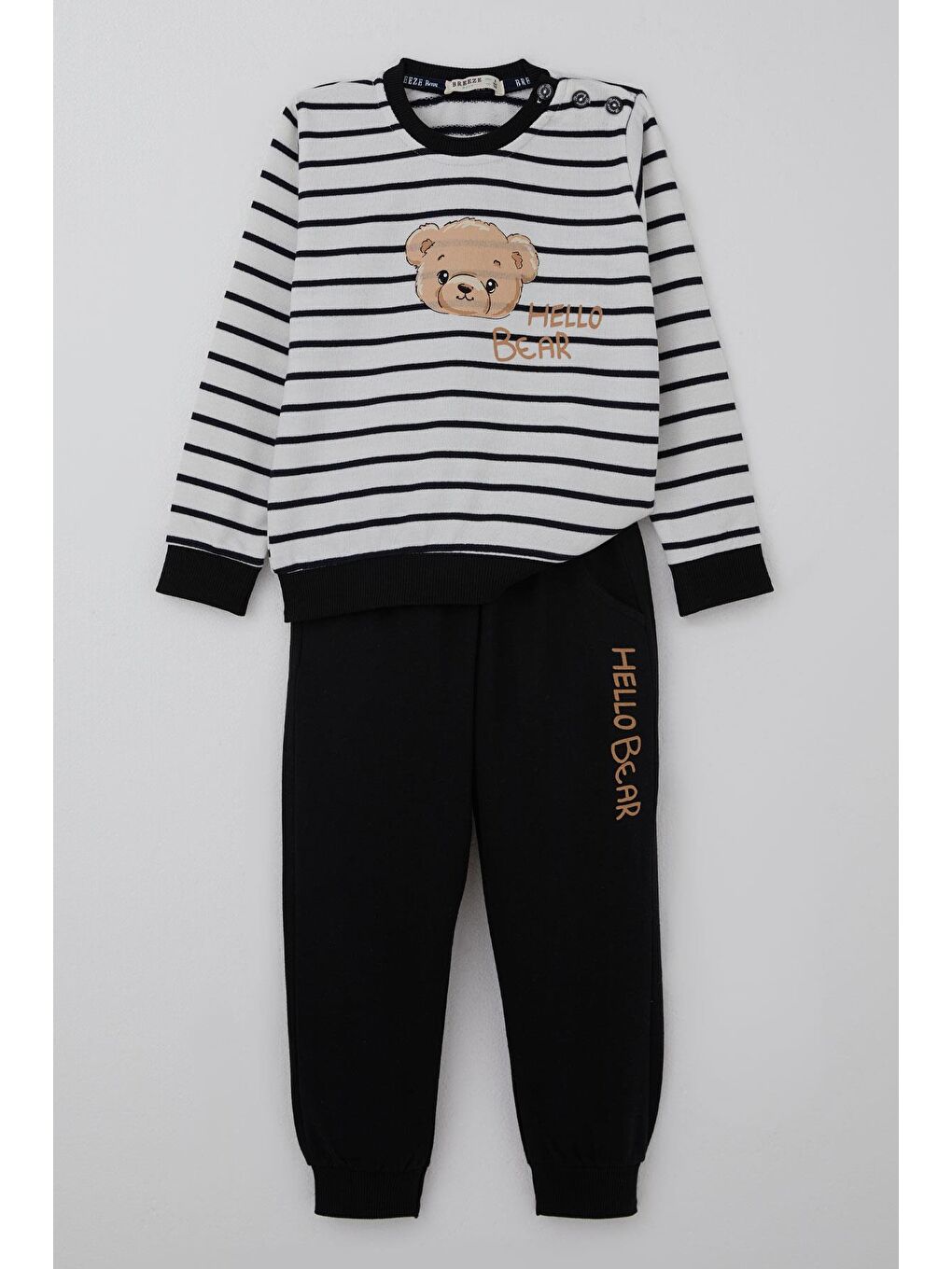 Erkek Bebek Eşofman Takımı Sevimli Bebek Ayıcık Baskılı Beyaz (9 Ay-3 Yaş)