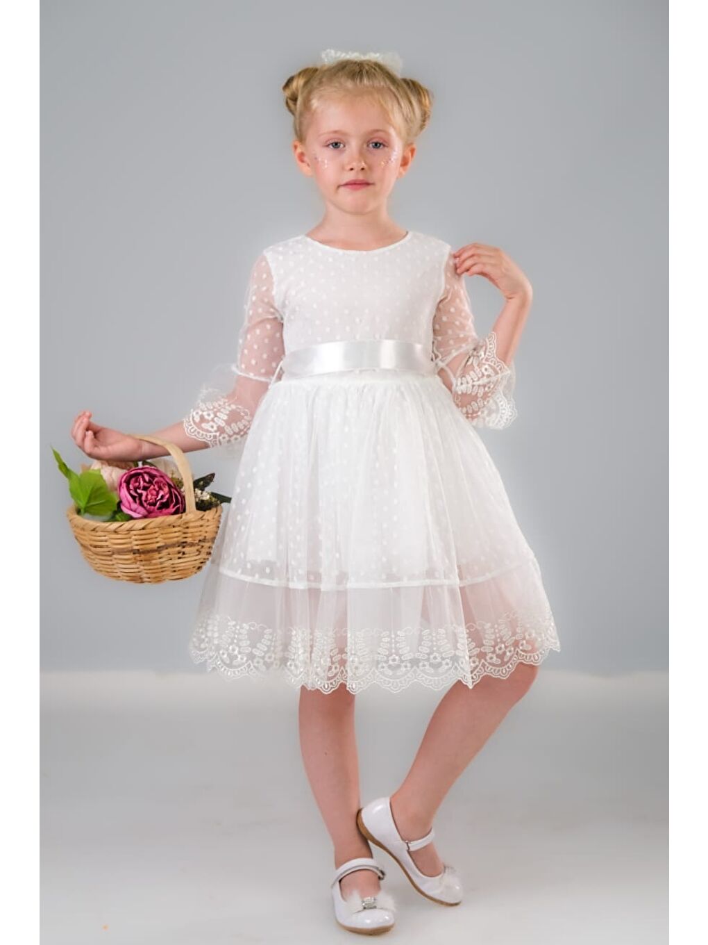 Beyaz Dream Luxury Dantel Kız Çocuk Elbise MNK0327-5