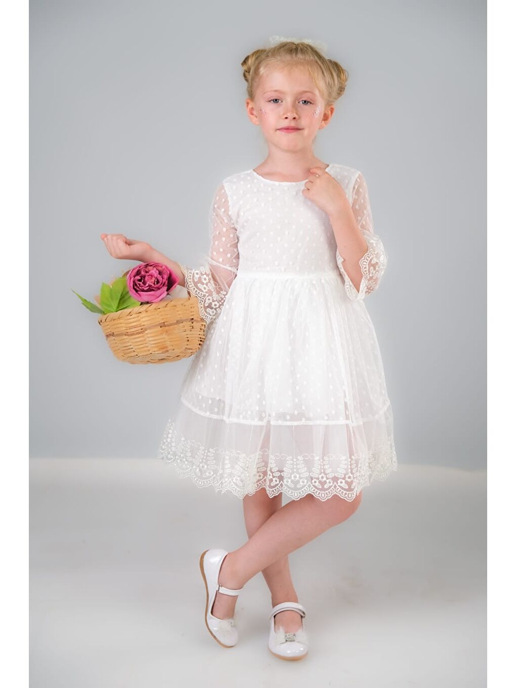 Beyaz Dream Luxury Dantel Kız Çocuk Elbise MNK0327-8