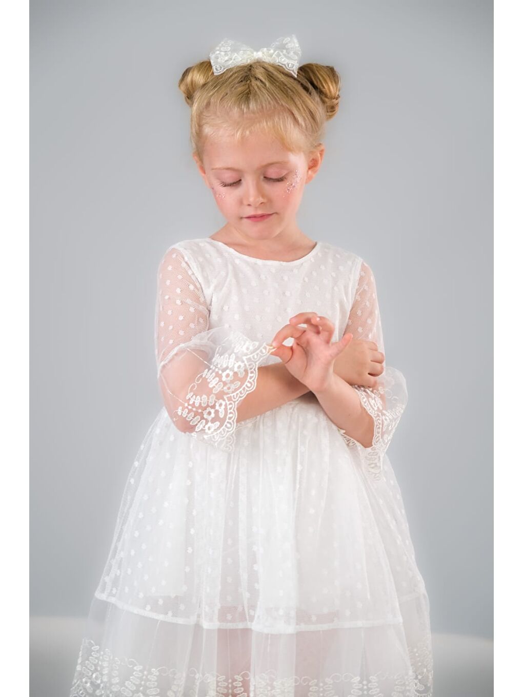 Beyaz Dream Luxury Dantel Kız Çocuk Elbise MNK0327-9