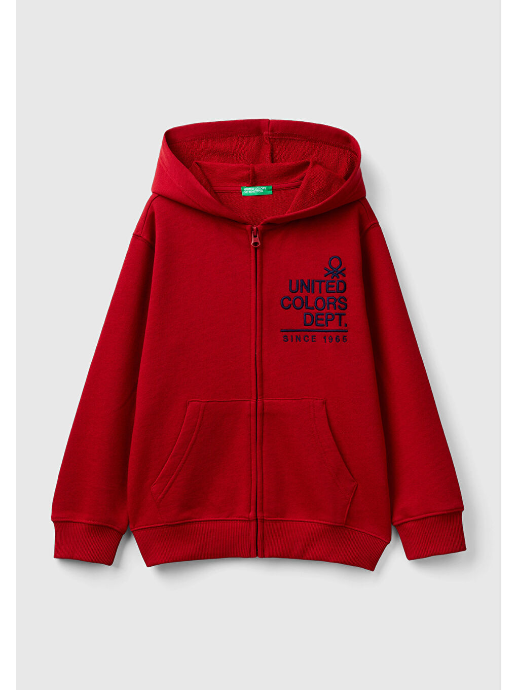 United Colors Of Benetton Kırmızı Erkek Çocuk Kırmızı Önü Logo İşlemeli Fermuarlı ve Kapüşonlu Sweatshirt