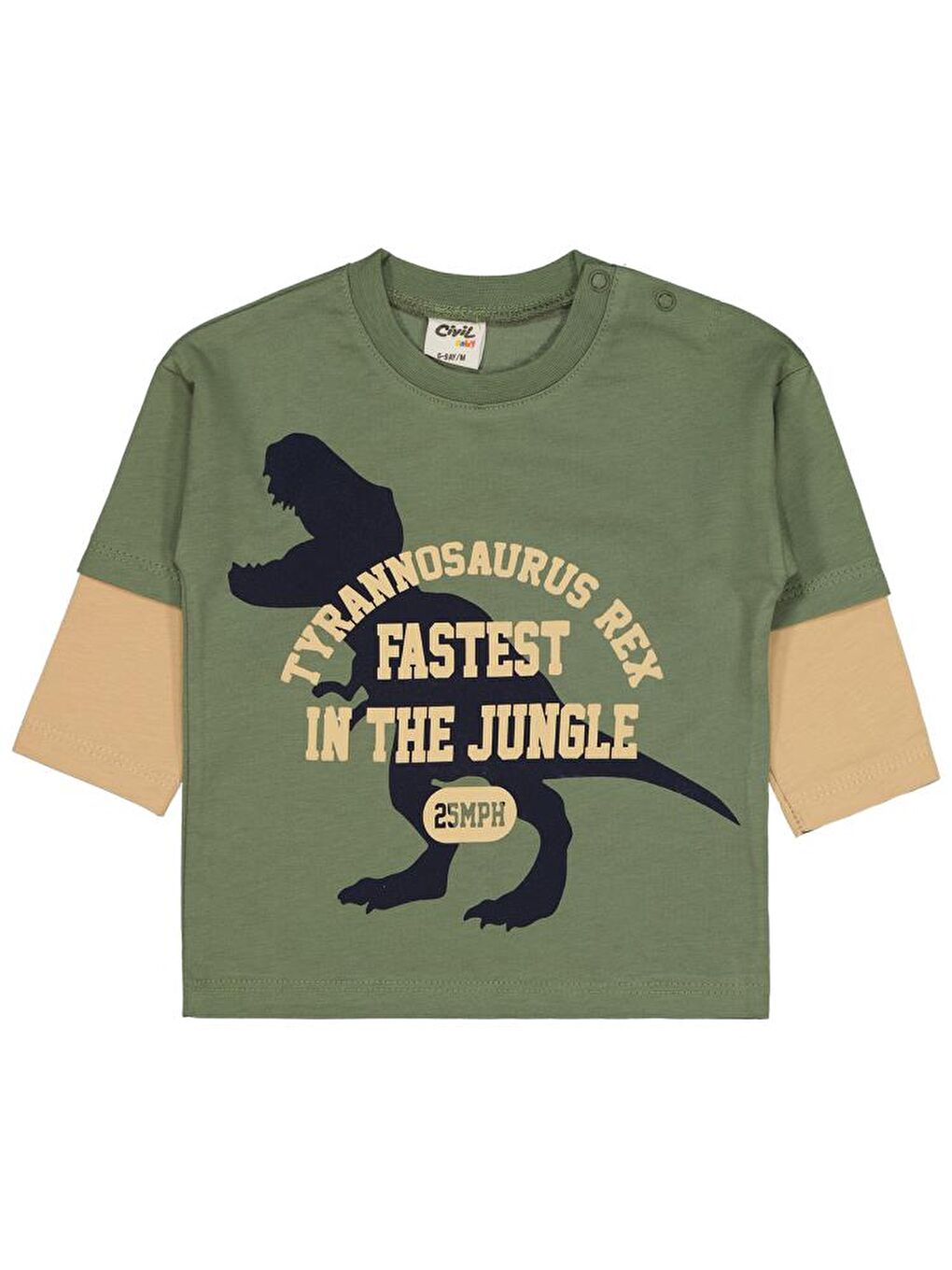 Haki Baby Dinozor Baskılı 6-18 Ay Sweatshirt-1