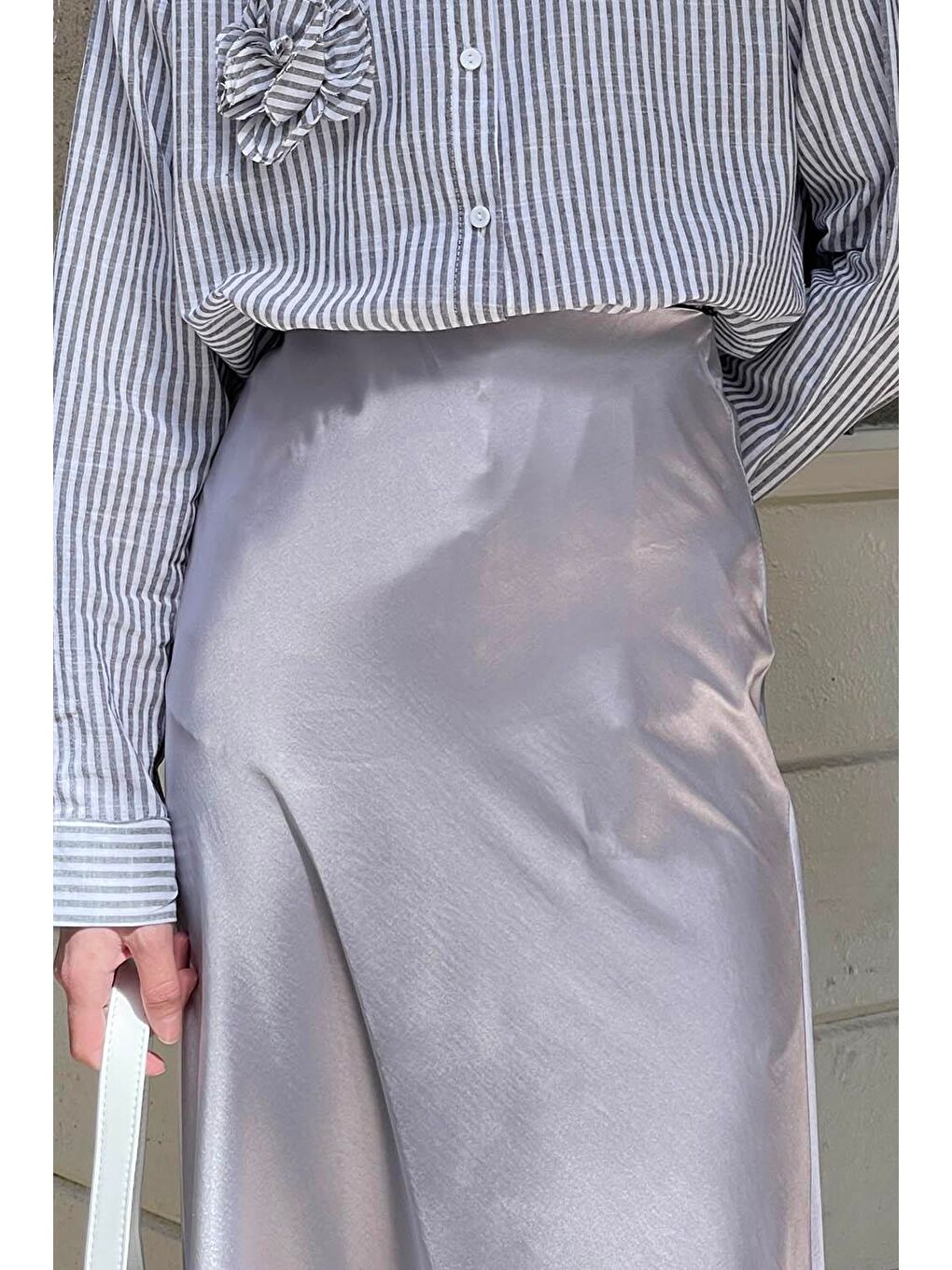 Düz Saten Çan Etek Gri-1