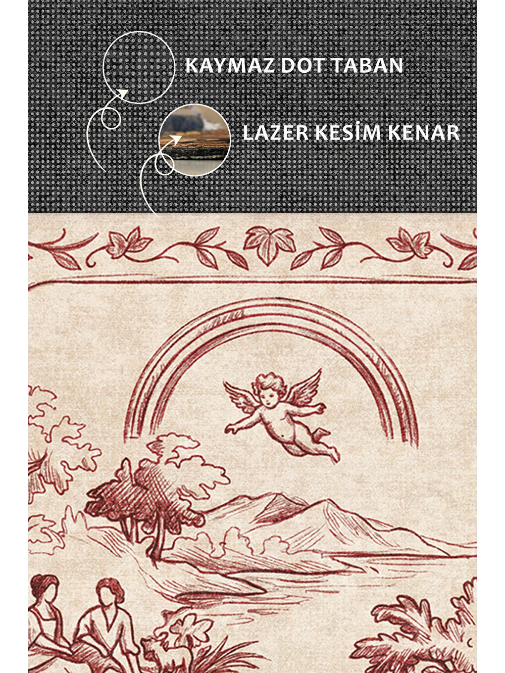 Bordo Modern Dekoratif Halı – Makinada Yıkanabilir, Kaymaz Taban, İnce Lazer Kesim Halı-3