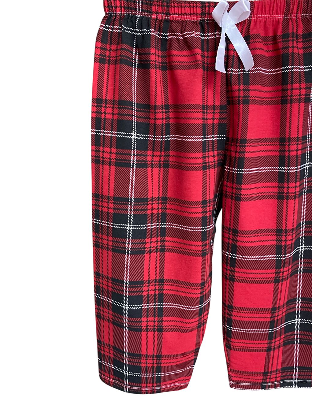 Kadın Kırmızı Ekose Pamuklu Lastikli Rahat Kapri Pijama Altı-1