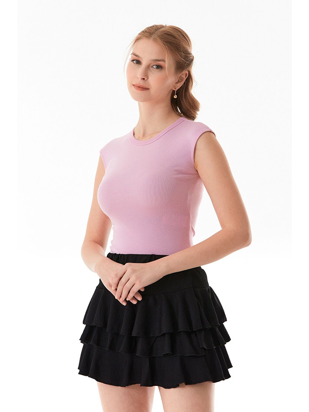 Pembe Basic Bisiklet Yaka Çıtçıtlı Elastanlı Modal Body-2