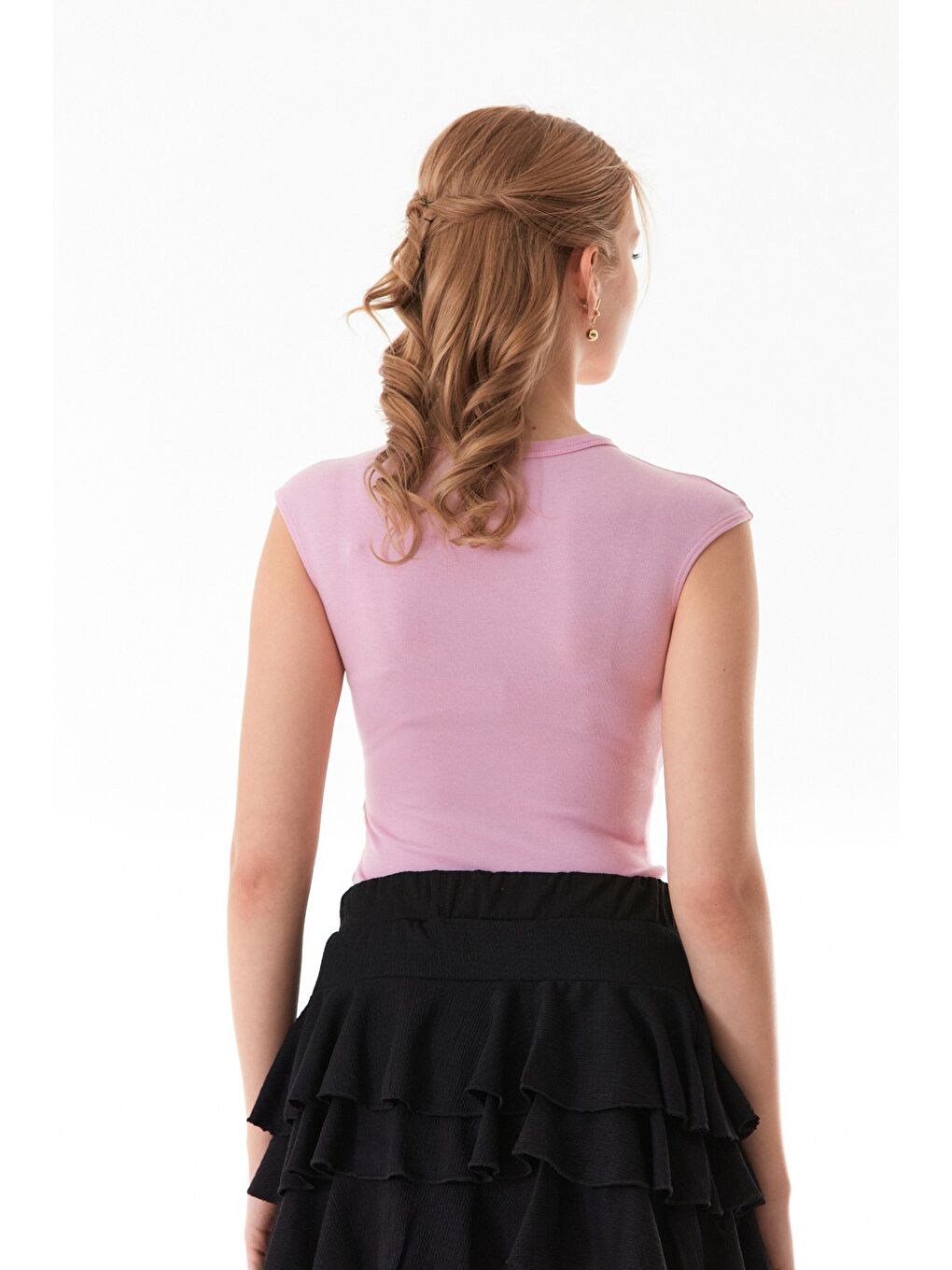 Pembe Basic Bisiklet Yaka Çıtçıtlı Elastanlı Modal Body-4