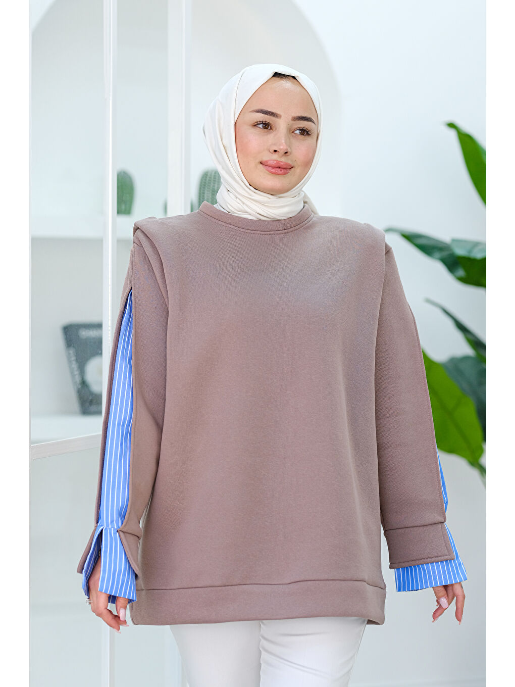 Locco Moda Pembe Gömlek Detay Sweat  Gül Kurusu