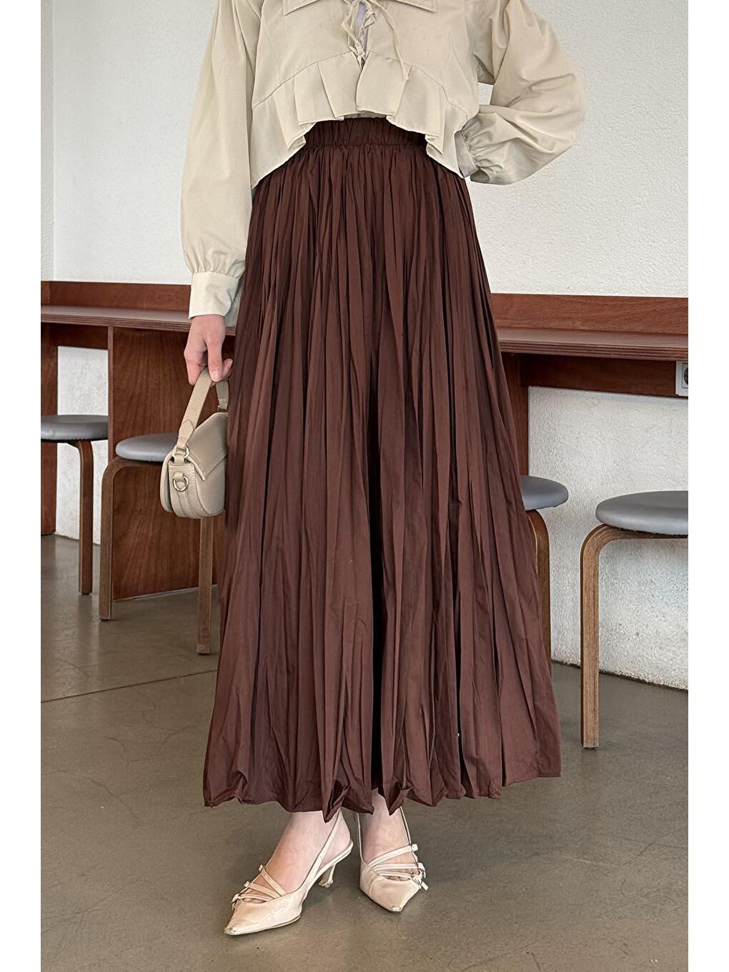 Kraşlı Tesettür Etek Acı Kahverengi