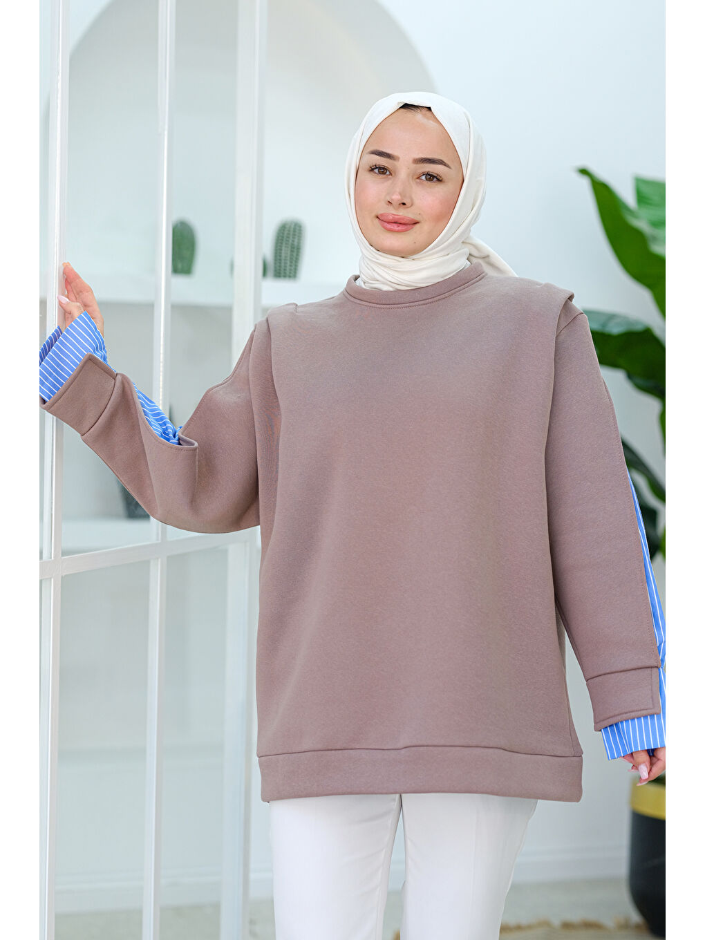 Locco Moda Pembe Gömlek Detay Sweat  Gül Kurusu - 2