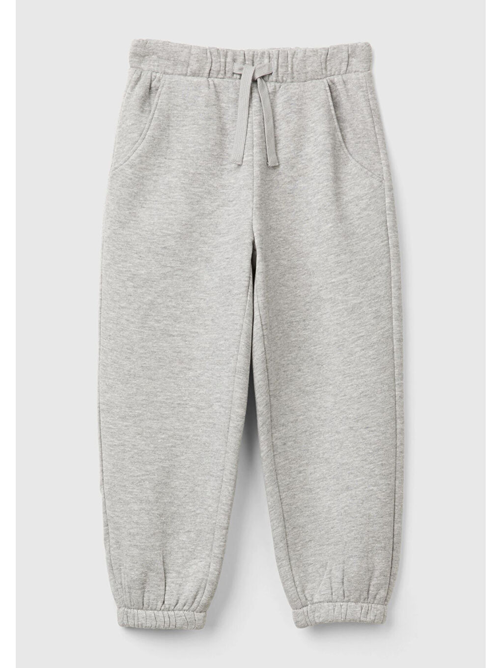 Kız Çocuk Gri Melanj Arkası Logo Detaylı Beli Paçası Lastikli Büzgü İpli Eşofman Altı