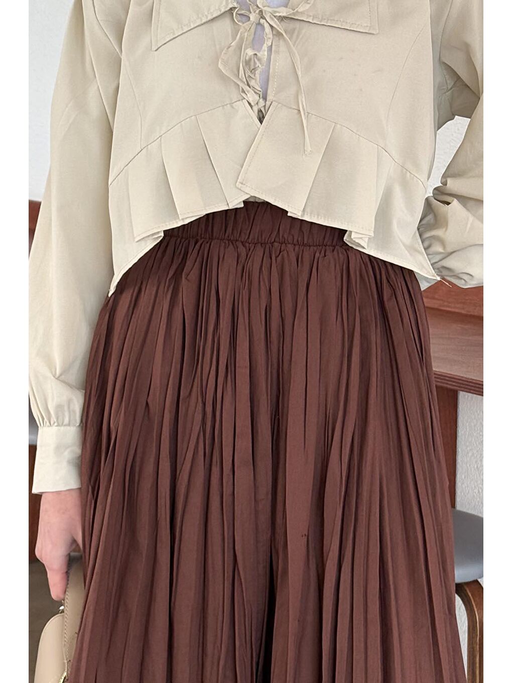 Kraşlı Tesettür Etek Acı Kahverengi-2