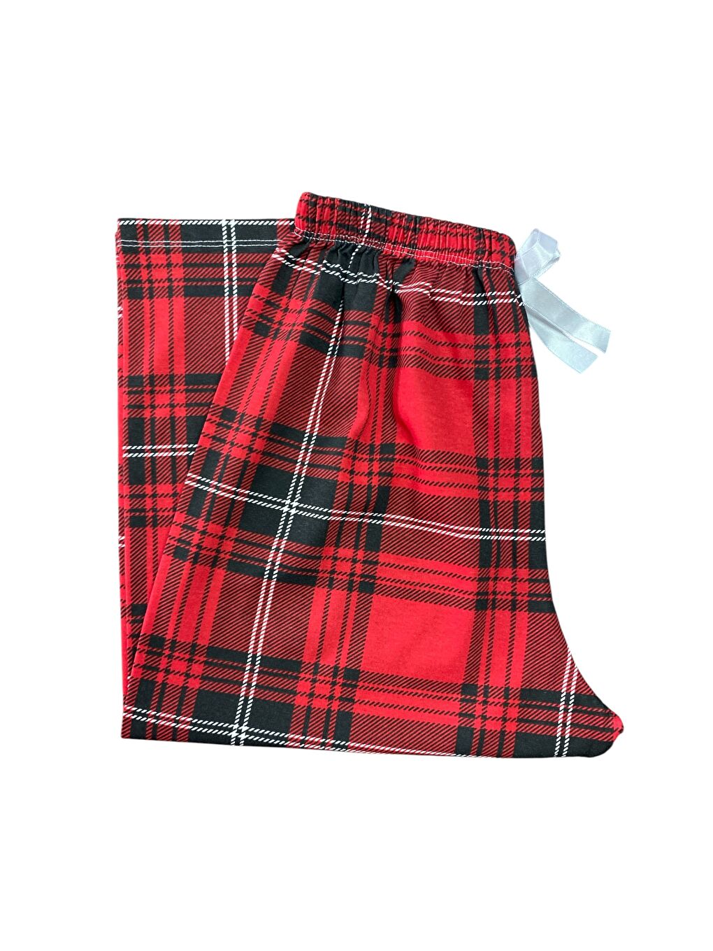 Kadın Kırmızı Ekose Pamuklu Lastikli Rahat Kapri Pijama Altı-2