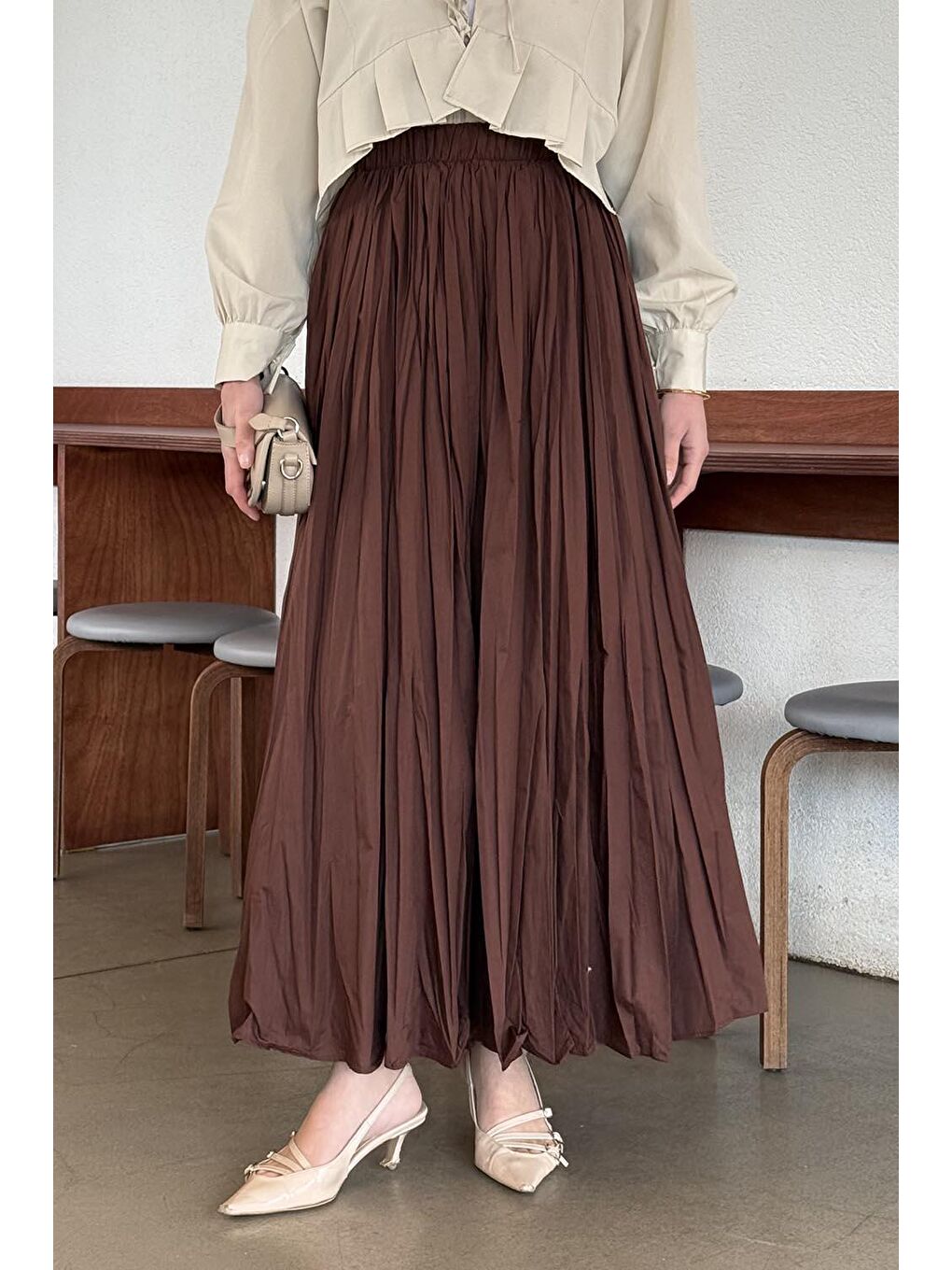 Kraşlı Tesettür Etek Acı Kahverengi-3