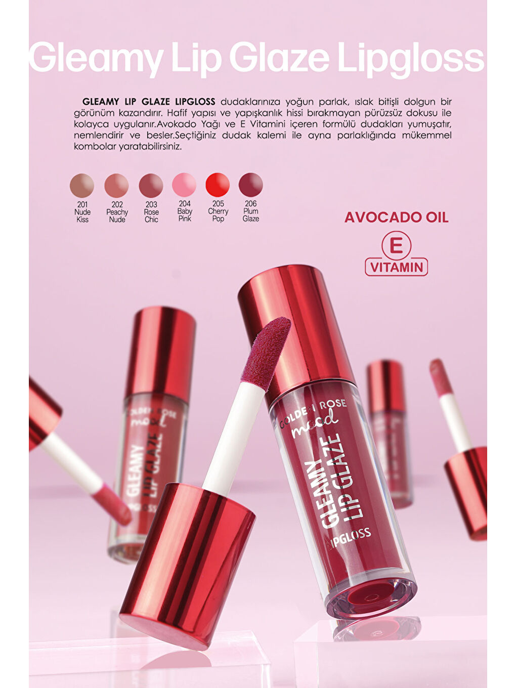 Mood Gleamy Lip Glaze Dudak Parlatıcısı No:203 Rose Chic-2