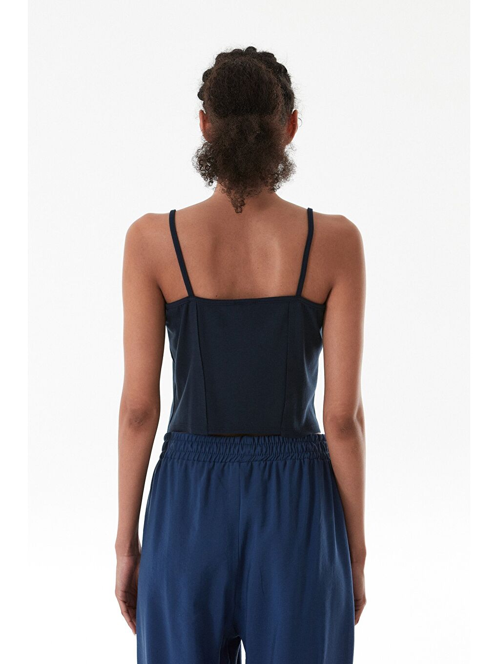 Lacivert Dantelli İp Askılı Modal Crop Body-3