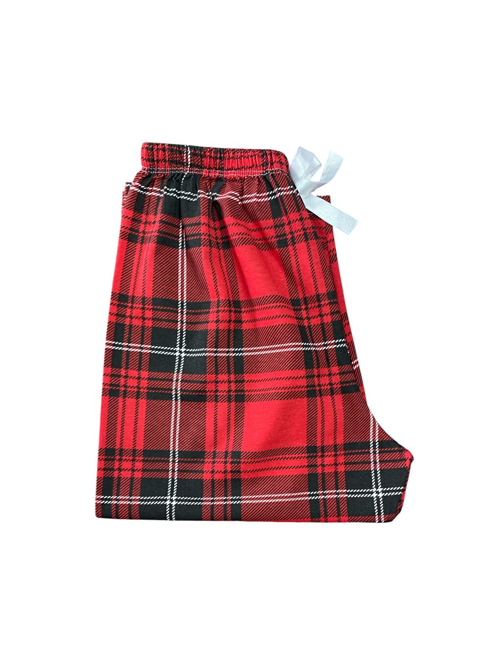 Kadın Kırmızı Ekose Pamuklu Lastikli Rahat Kapri Pijama Altı-3