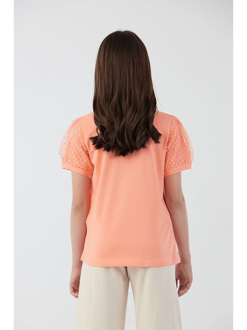 Pembe Basic Kolu Tül Detaylı Kız Çocuk Bluz-2