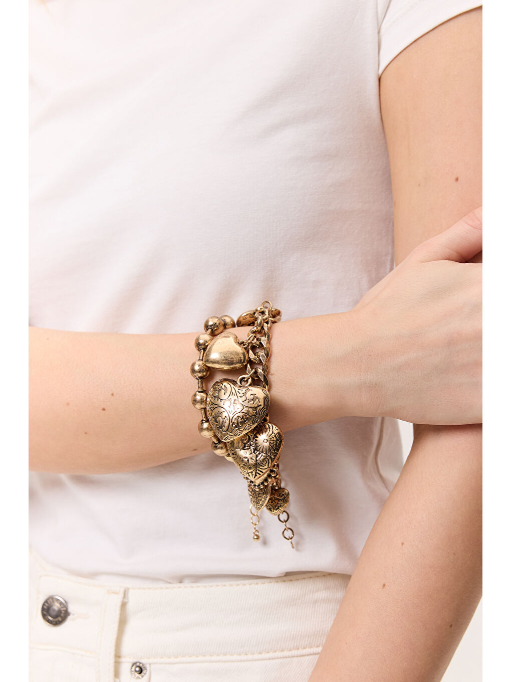 Sarı Kalpli Charm Bileklik Gold-1