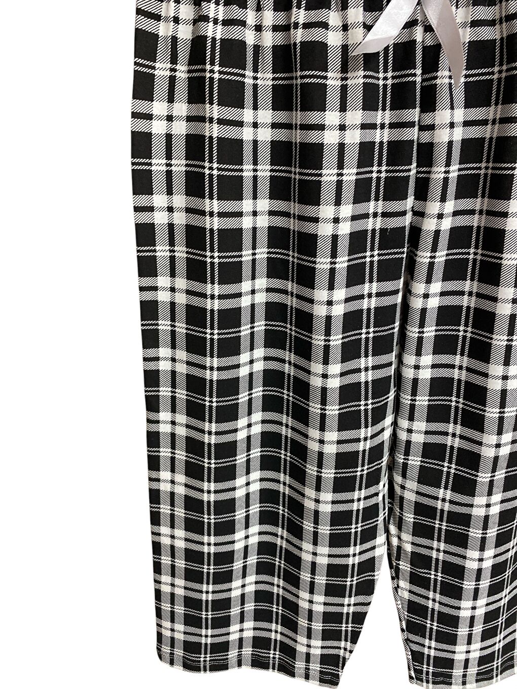 Kadın Siyah Ekose Pamuklu Lastikli Rahat Kapri Pijama Altı-1