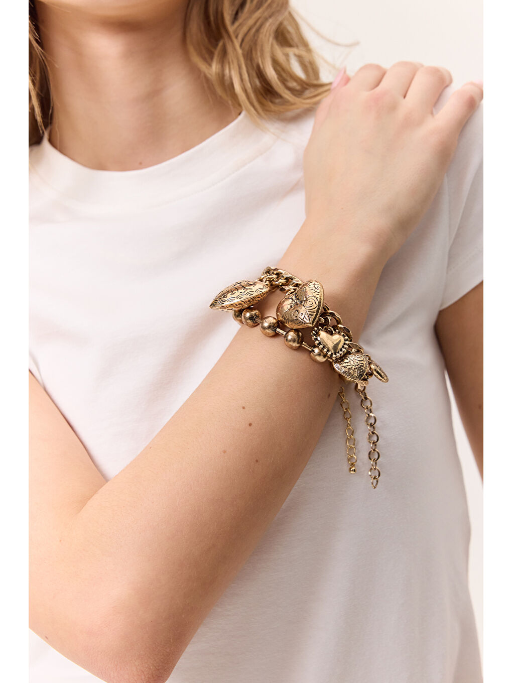 Sarı Kalpli Charm Bileklik Gold-2