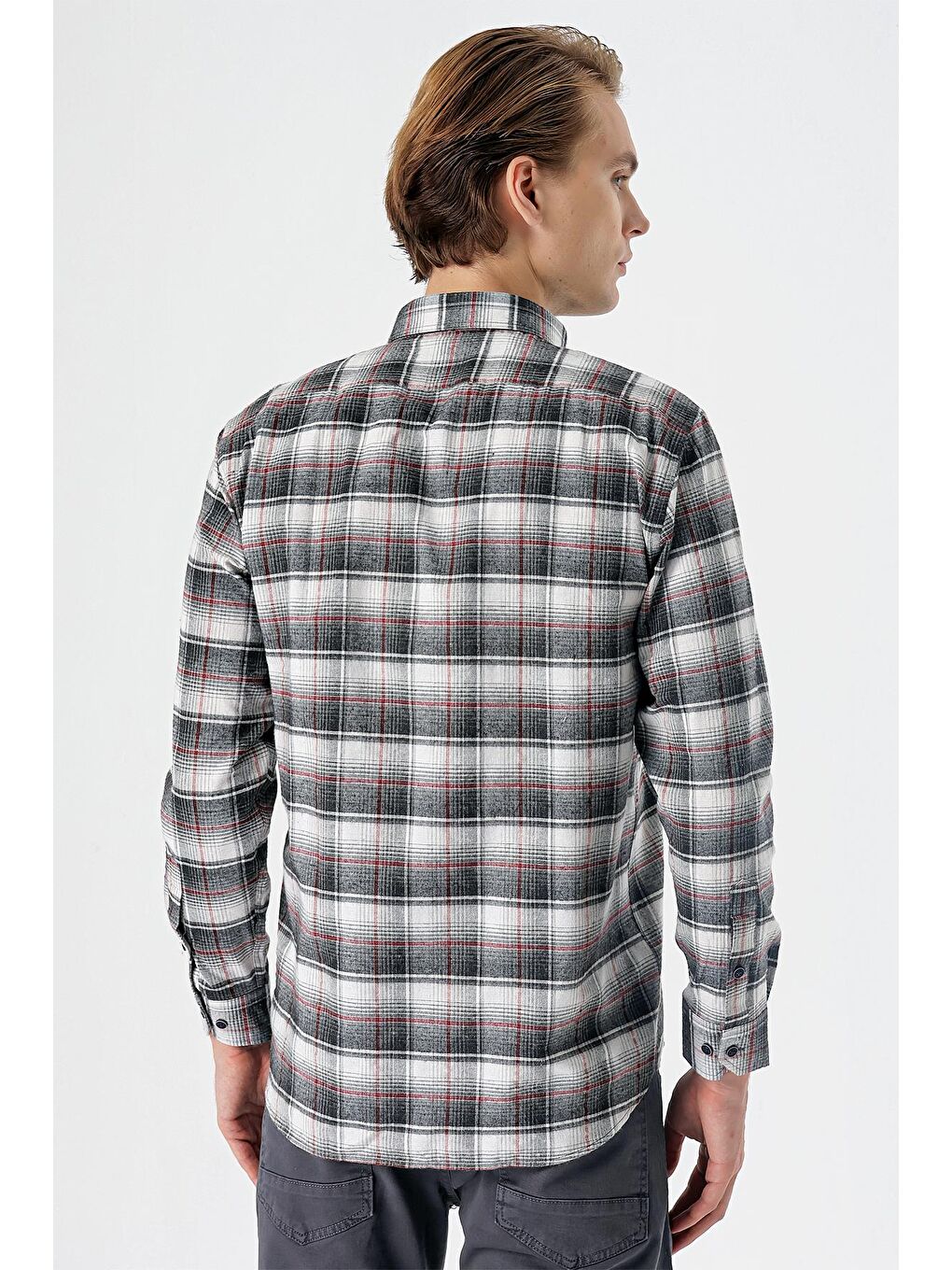 Kırmızı Vişne Uzun Kollu Ekoseli Bez Ayağı Düğmeli Yaka Cepli Pamuklu Comfort Fit Gömlek 1004235173-1