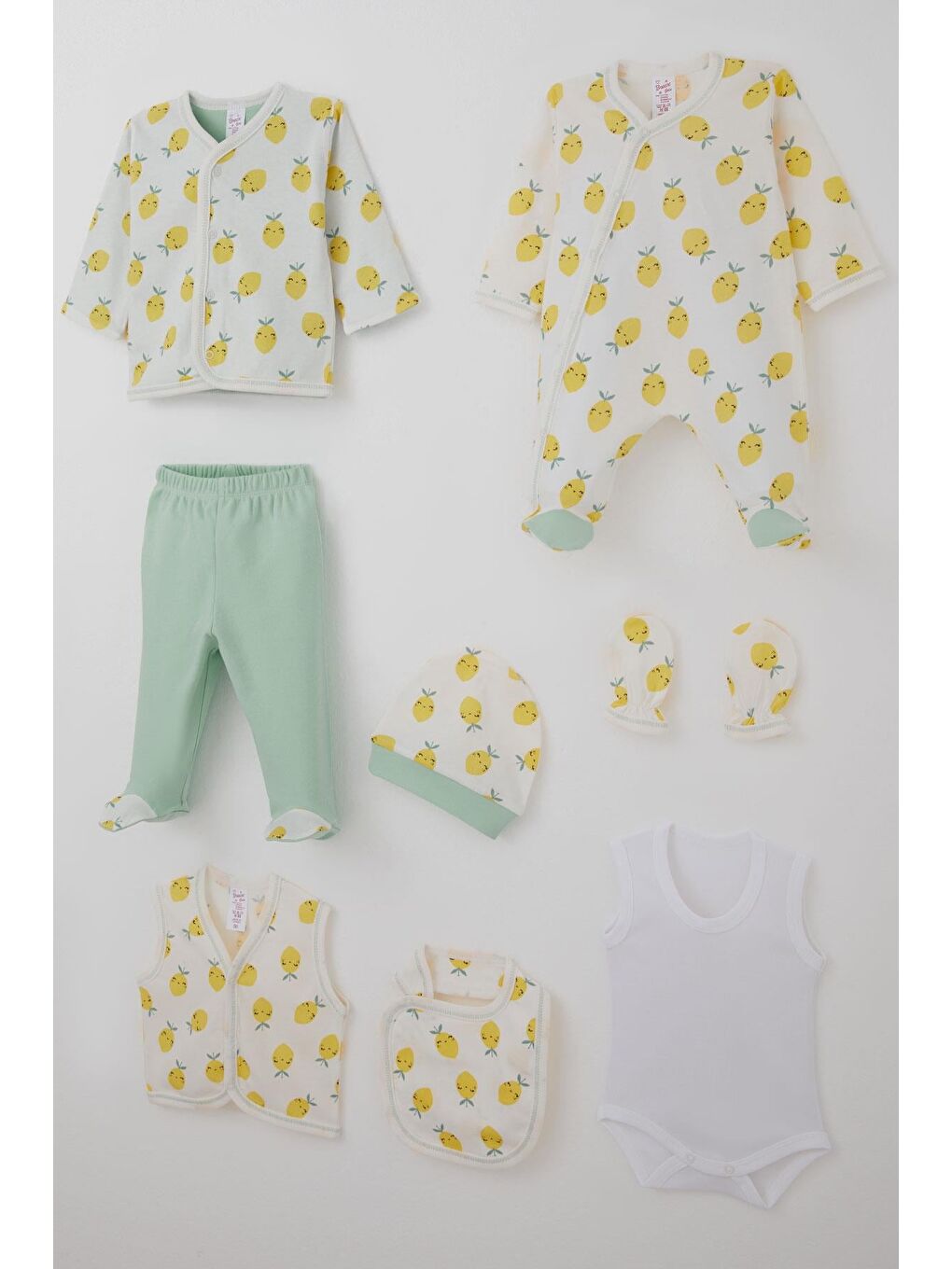 Kız Bebek Hastane Çıkışı 8 Li Gülenyüz Limon Desenli Beyaz (0-3 Ay)-1