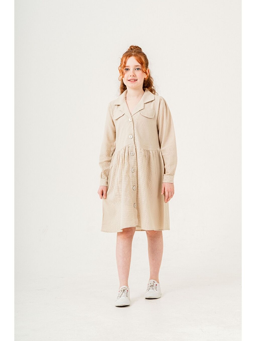 Ekru Kız Çocuk Jüt Pamuklu Elbise P1010