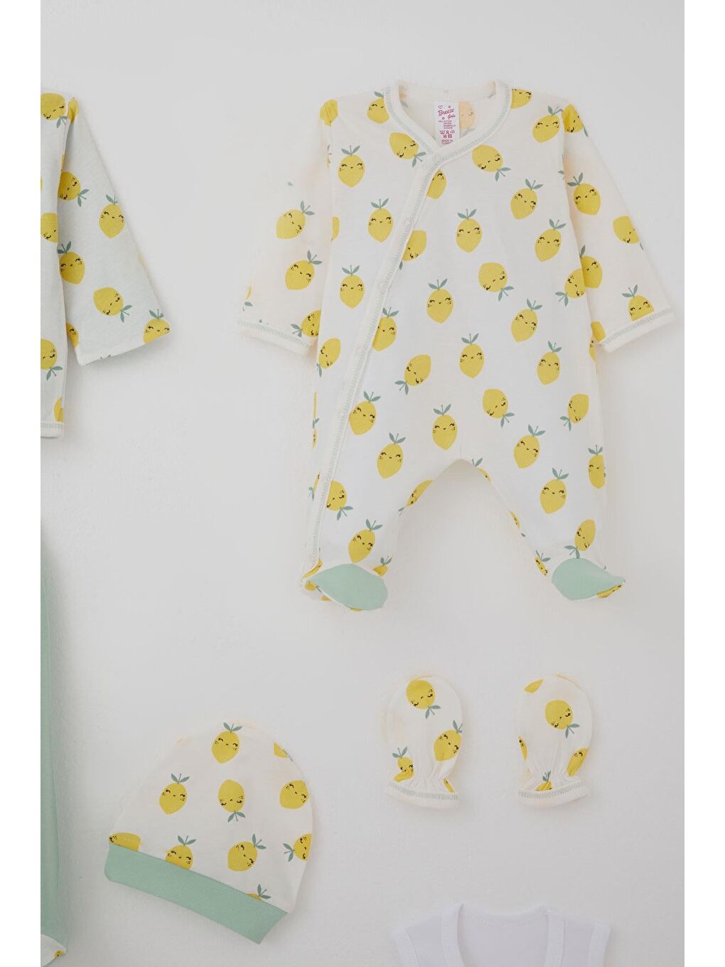 Kız Bebek Hastane Çıkışı 8 Li Gülenyüz Limon Desenli Beyaz (0-3 Ay)-3