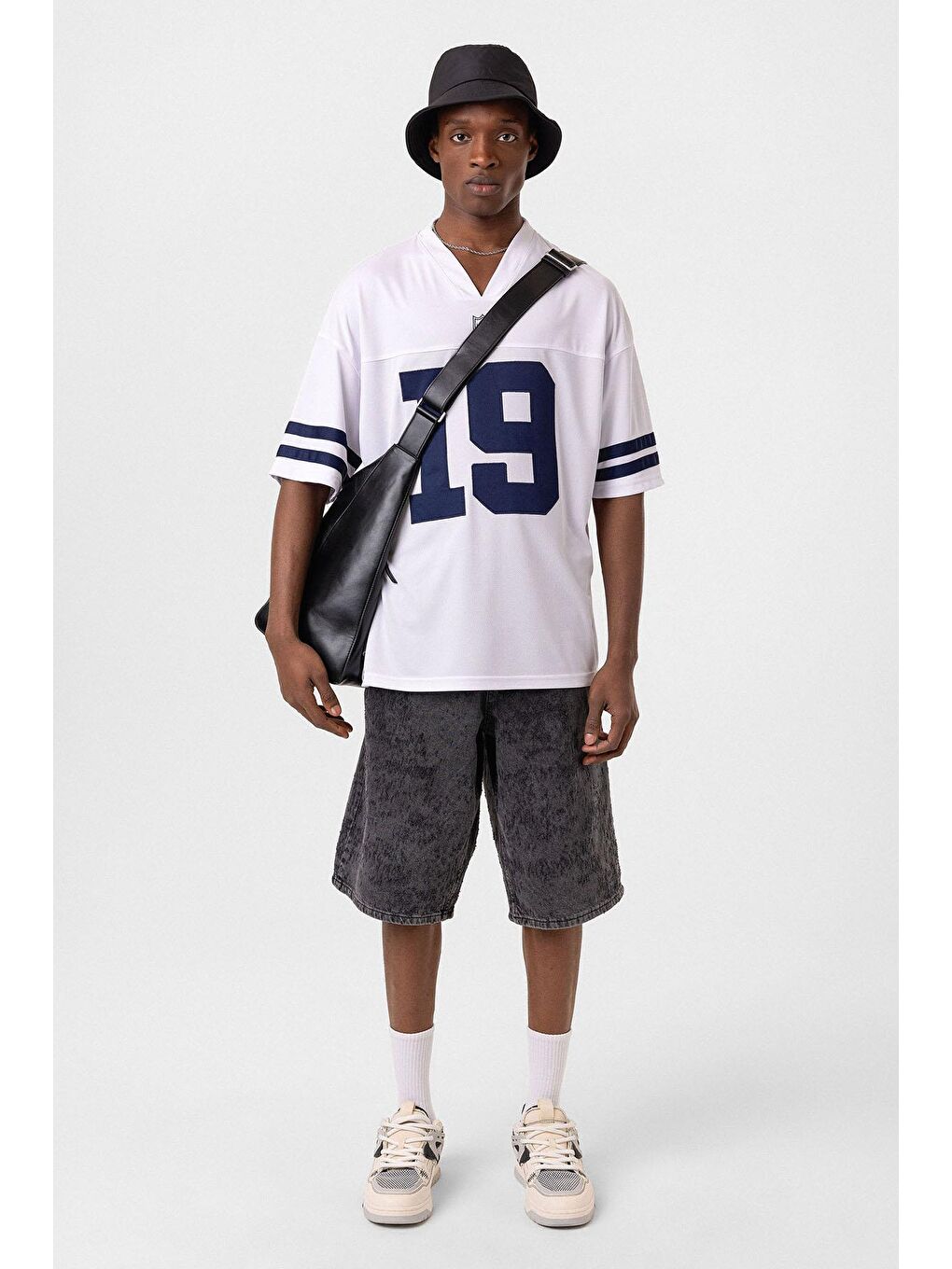 Baskılı Oversize Forma Tişört Beyaz