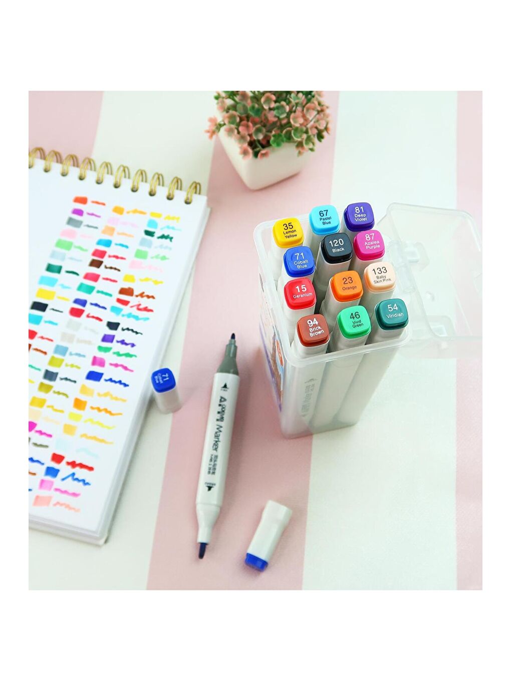 Bam Çift Taraflı 12'li Marker Kalem Seti – Taşıma Kutulu