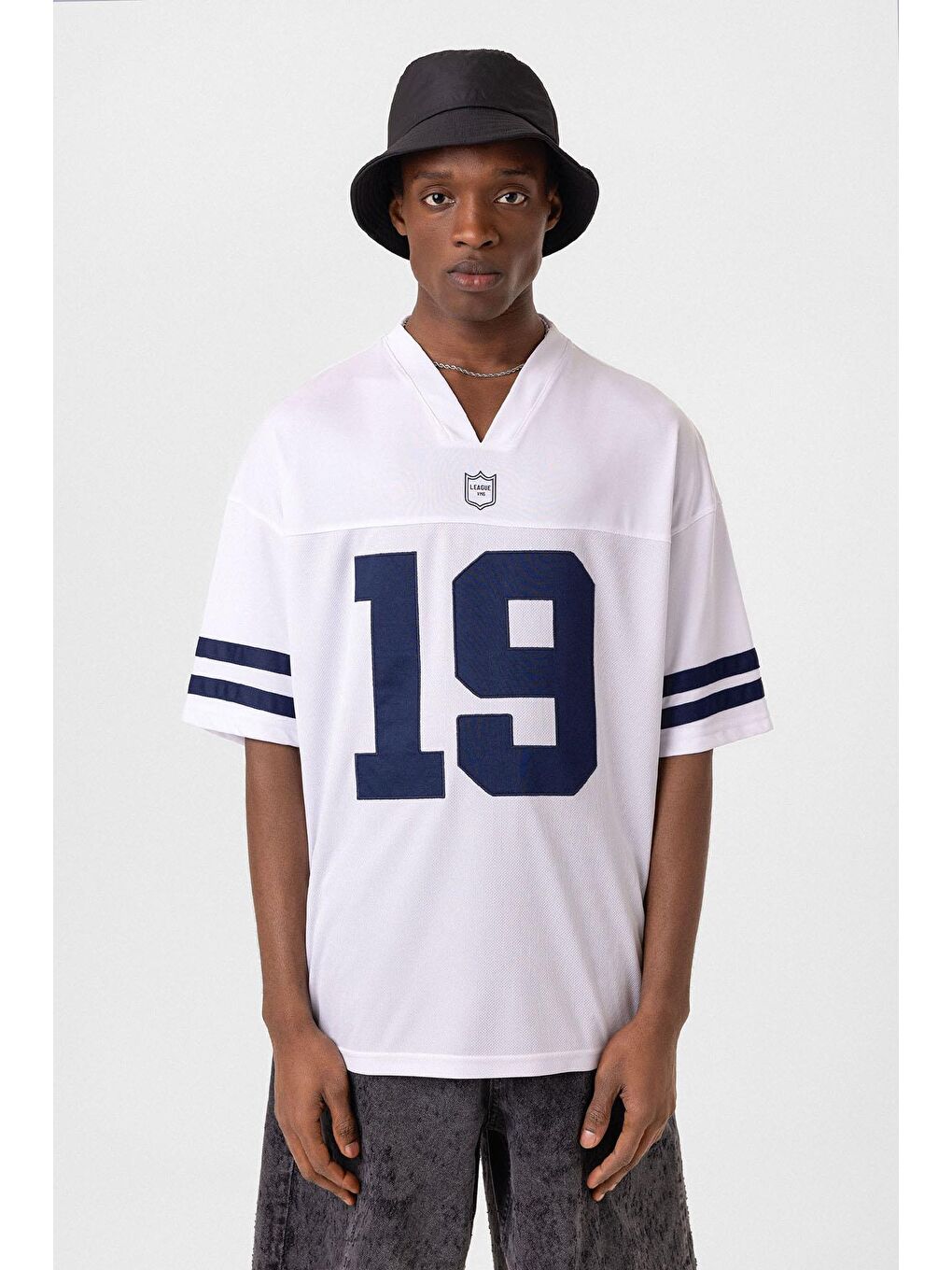 Baskılı Oversize Forma Tişört Beyaz-2