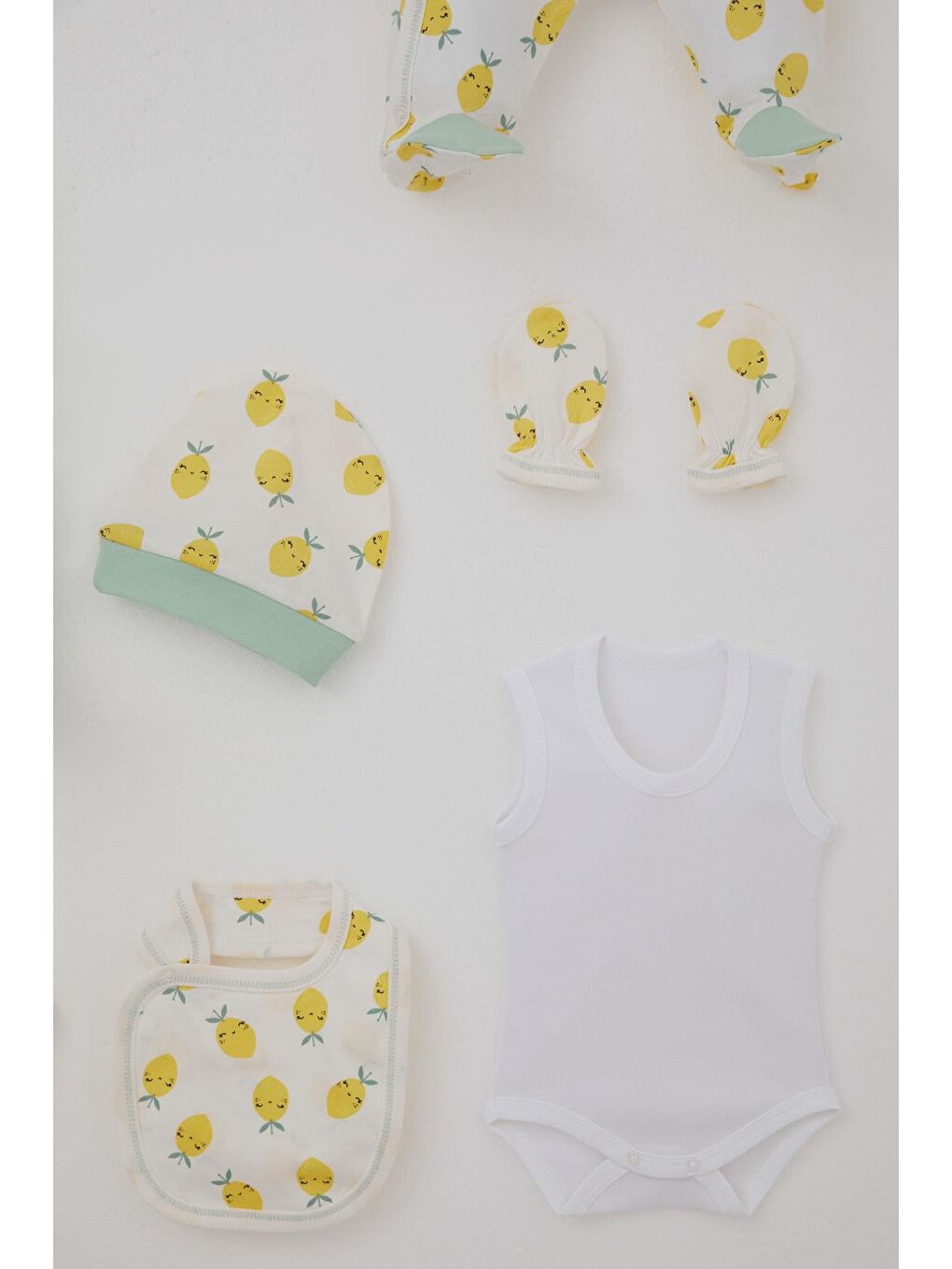 Kız Bebek Hastane Çıkışı 8 Li Gülenyüz Limon Desenli Beyaz (0-3 Ay)-5