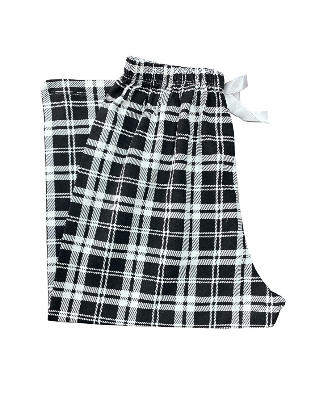 Kadın Siyah Ekose Pamuklu Lastikli Rahat Kapri Pijama Altı-2
