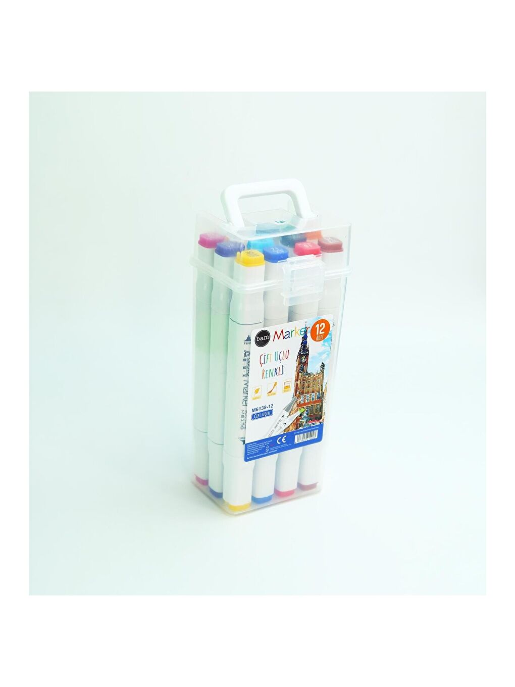 Bam Çift Taraflı 12'li Marker Kalem Seti – Taşıma Kutulu-1