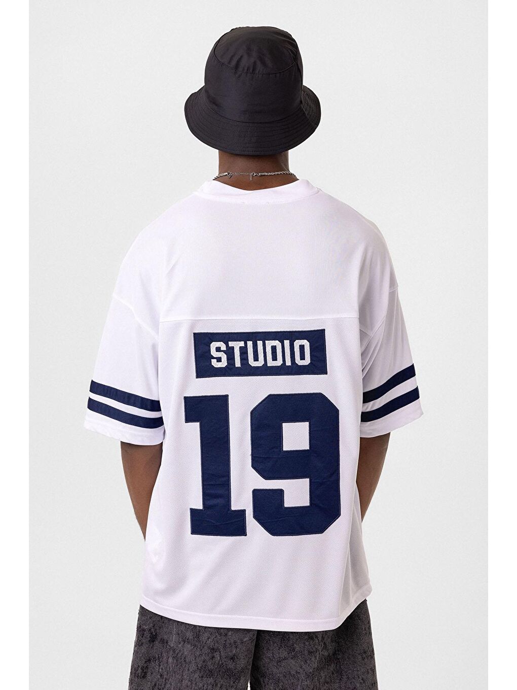 Baskılı Oversize Forma Tişört Beyaz-4