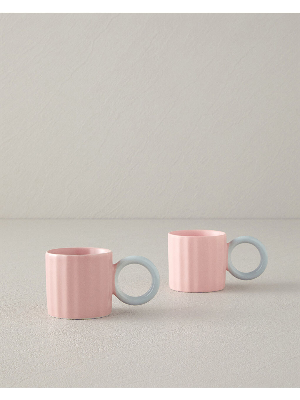 Angled New Bone China 2 Parça 2 Kişilik Kahve Fincan Takımı 90 ml Açık Pembe