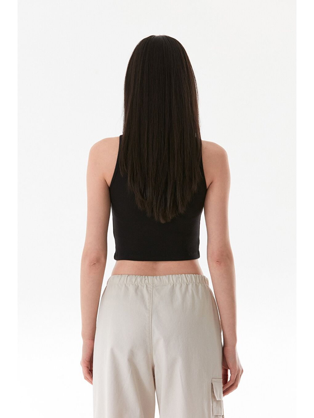 Siyah Basic Fitilli Halter Yaka Modal Body-4