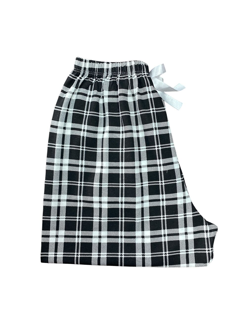 Kadın Siyah Ekose Pamuklu Lastikli Rahat Kapri Pijama Altı-3