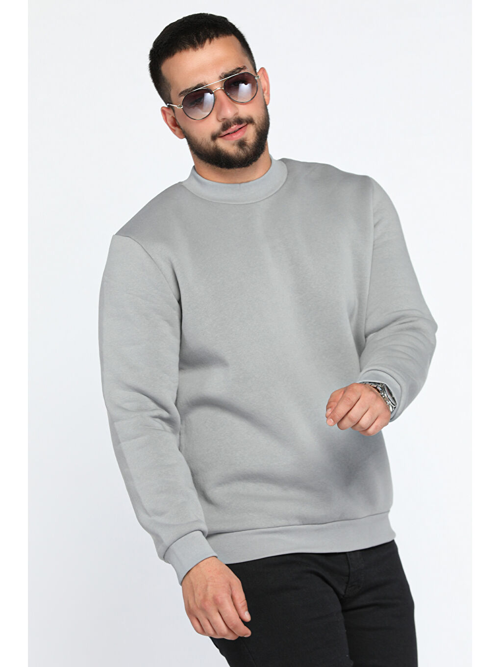 Mishar İtalia Gri Üç İplik Şardonlu Bisiklet Yaka Erkek Sweatshirt - 1