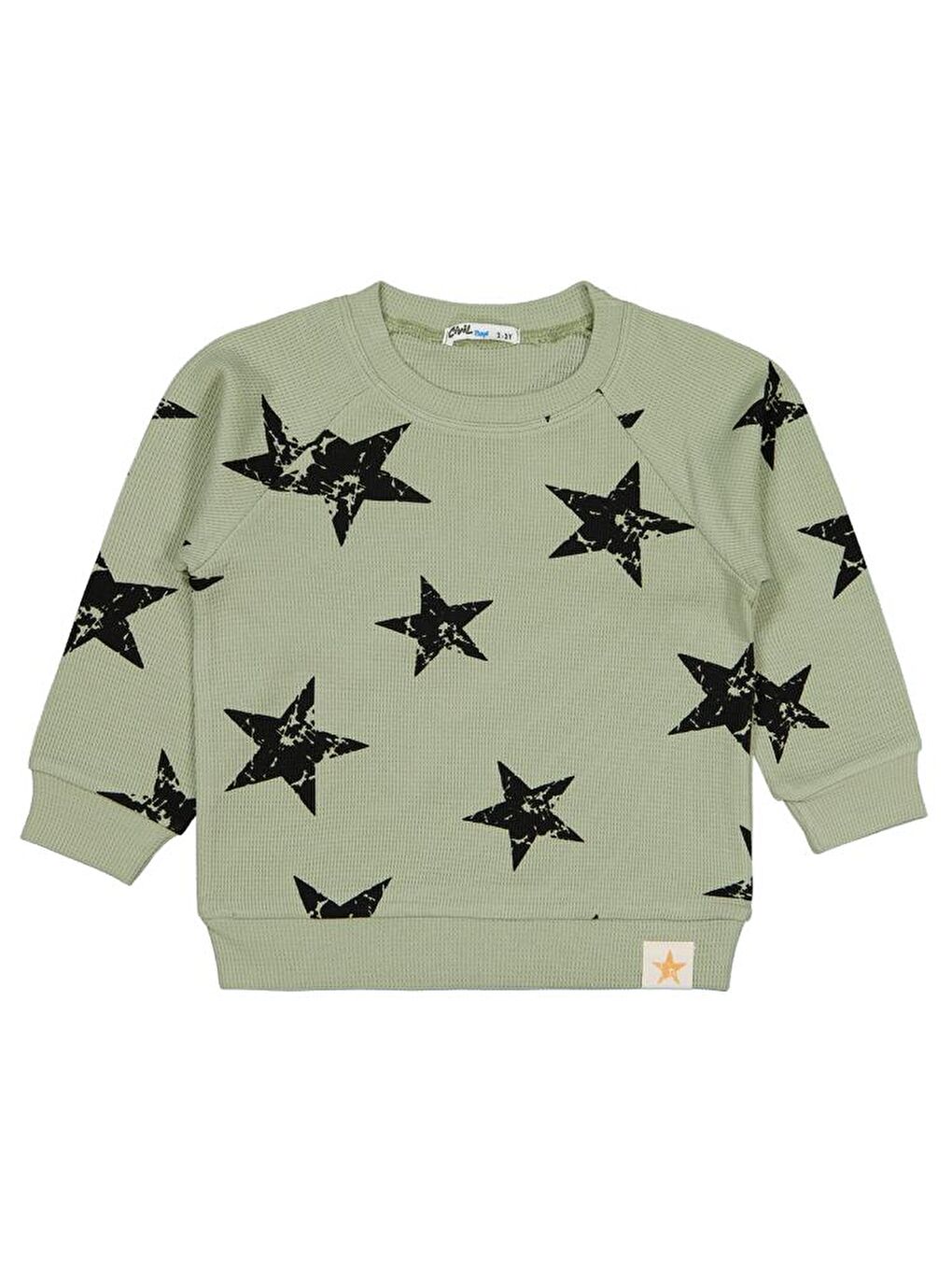 Haki Boys Yıldız Empirme Baskılı 2-5 Yaş Sweatshirt