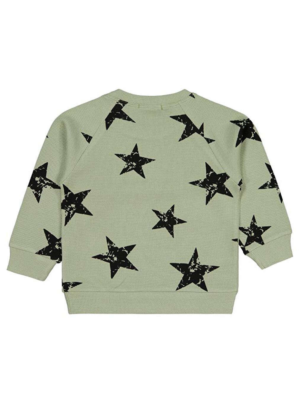 Haki Boys Yıldız Empirme Baskılı 2-5 Yaş Sweatshirt-1