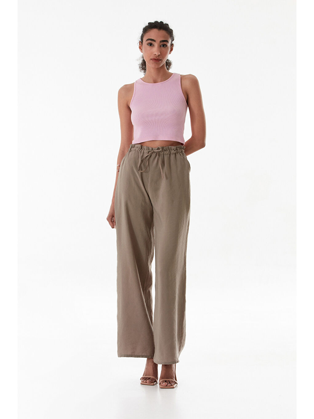 Pembe Basic Fitilli Halter Yaka Modal Body-1