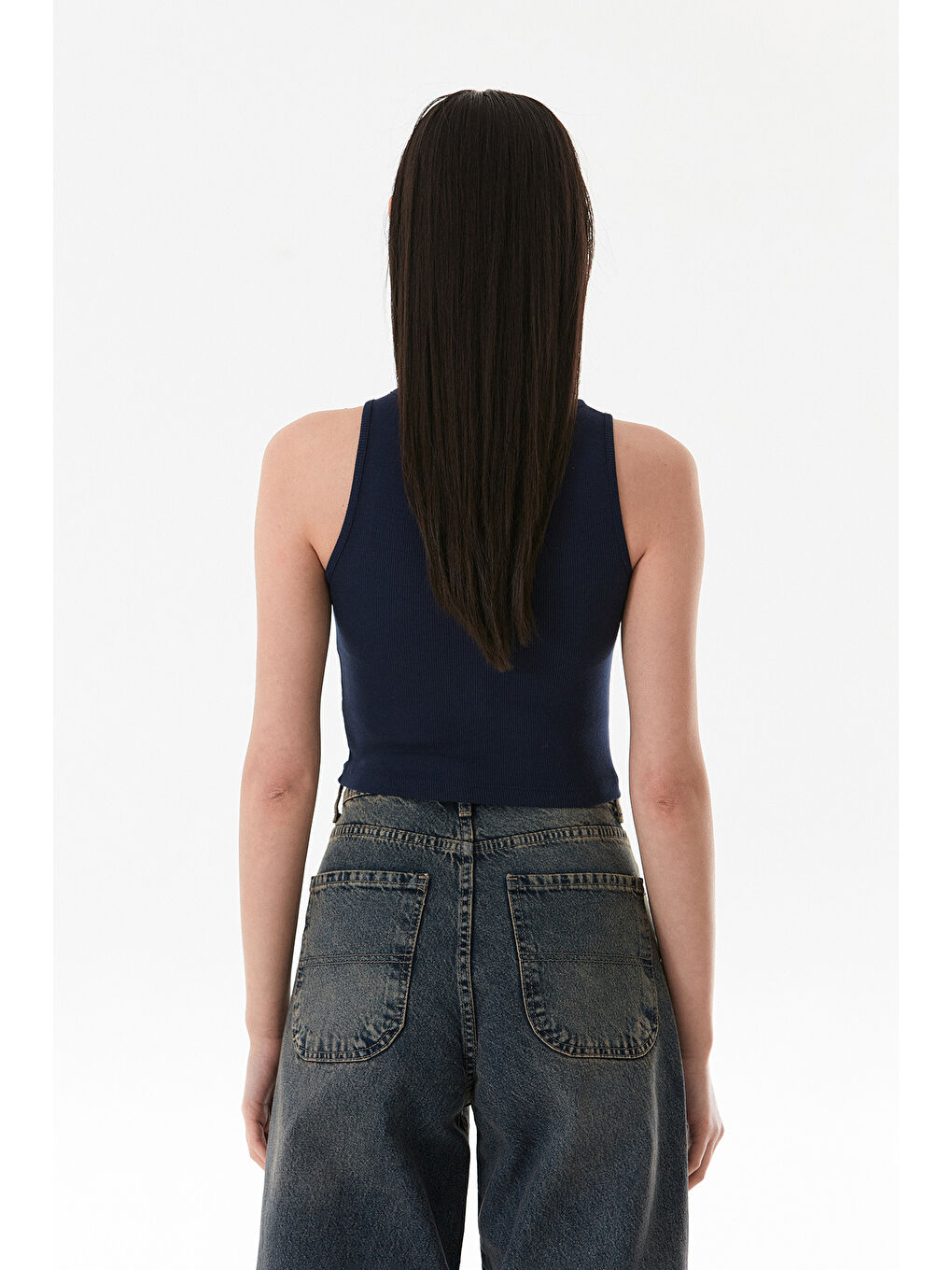 Lacivert Basic Fitilli Halter Yaka Modal Body-3