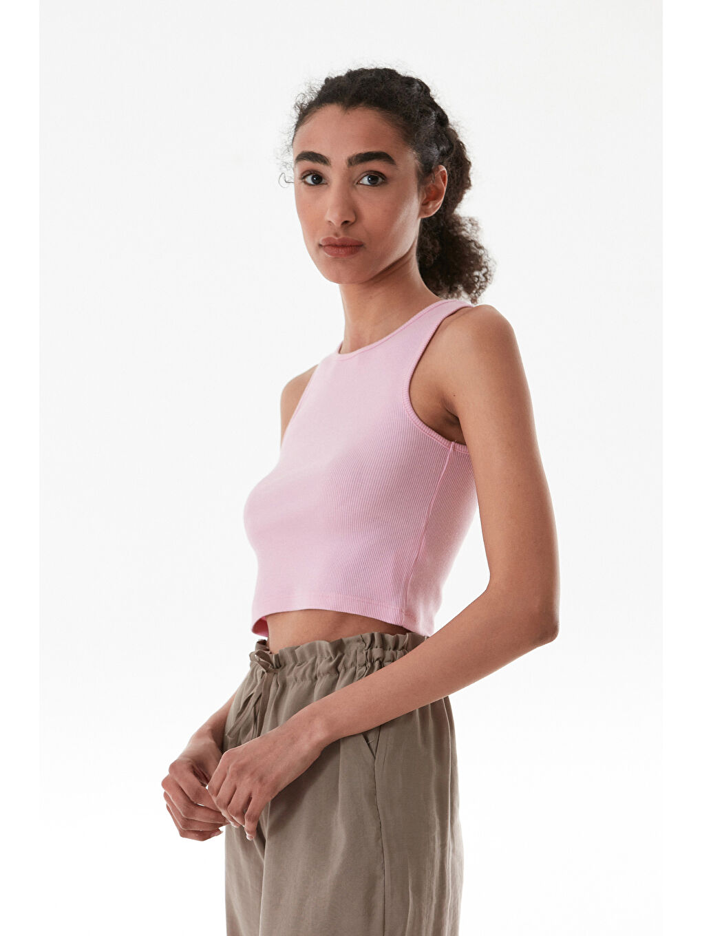 Pembe Basic Fitilli Halter Yaka Modal Body-2