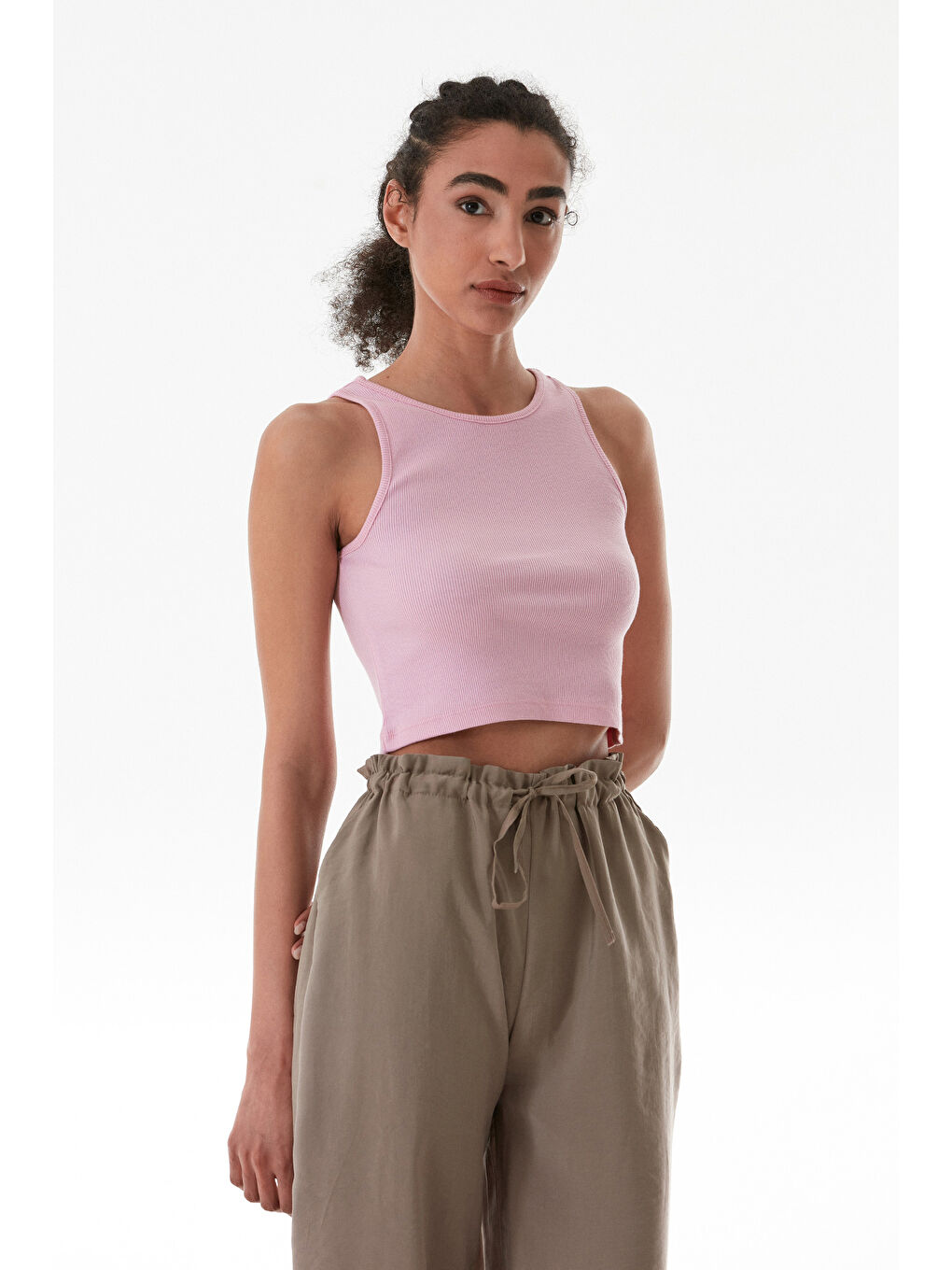 Pembe Basic Fitilli Halter Yaka Modal Body-4