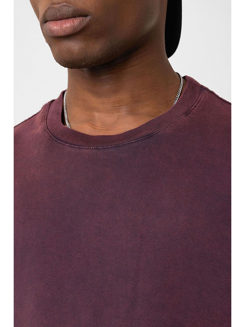 Yıkamalı Oversize Tişört Bordo-4