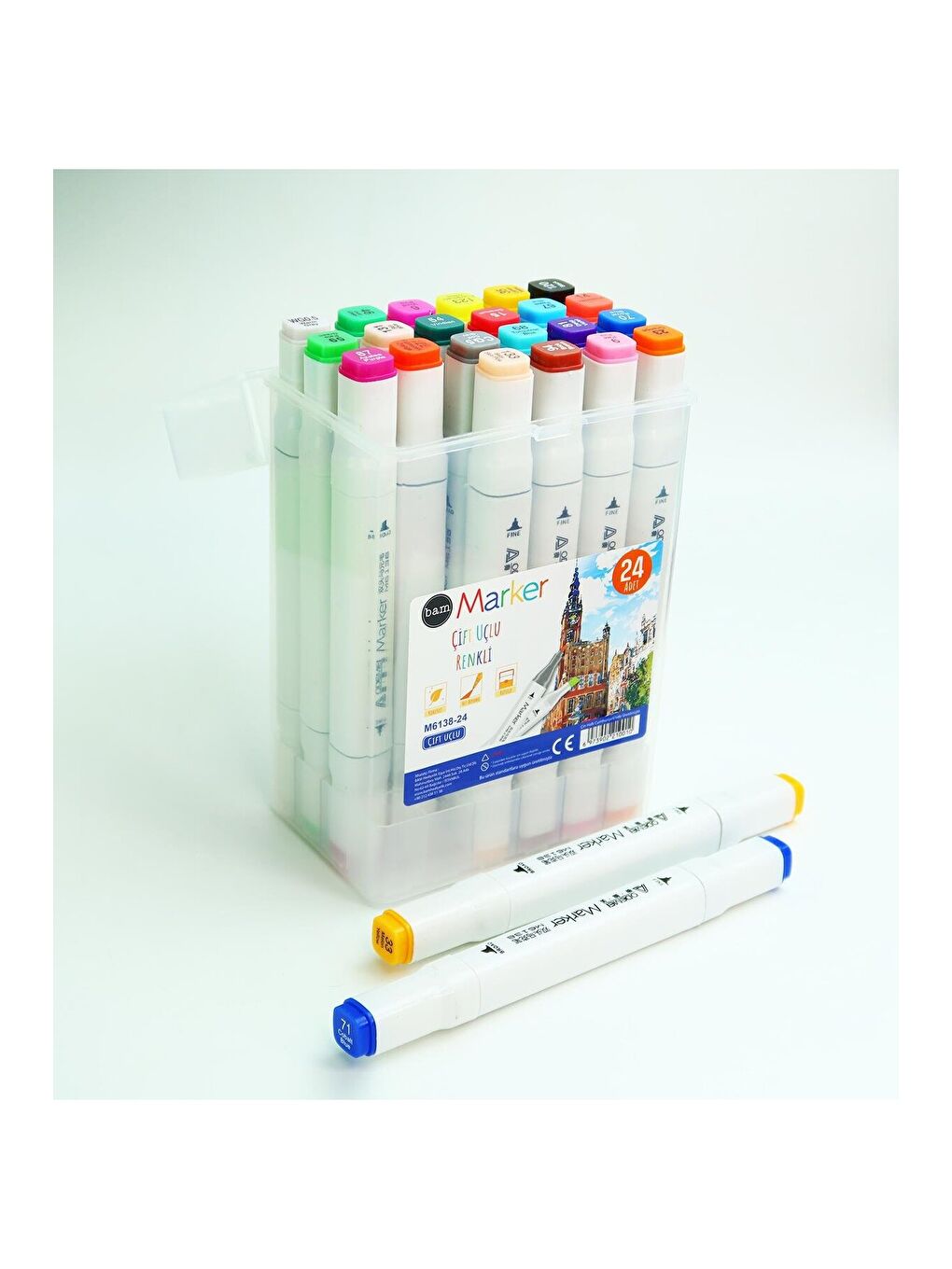 Bam Çift Taraflı 24'lü Marker Kalem Seti – Taşıma Kutulu-2