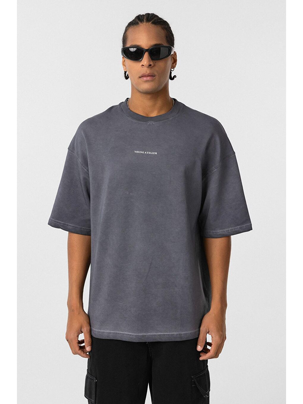 Yıkamalı Oversize Tişört Siyah-2